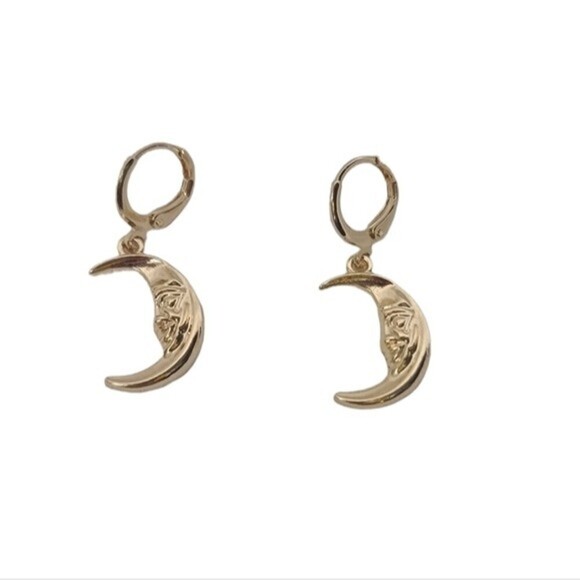 NWT Gold Colored Crescent Half Moon Drop Down Dangle Earrings - Picture 1 of 4